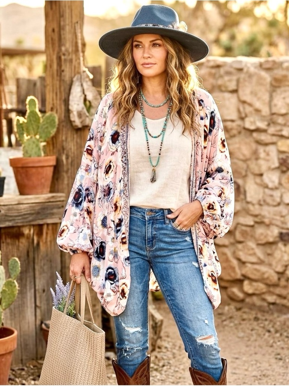 Gypsy botanical kimono cover up w resort vacay shabby chic beach vibe